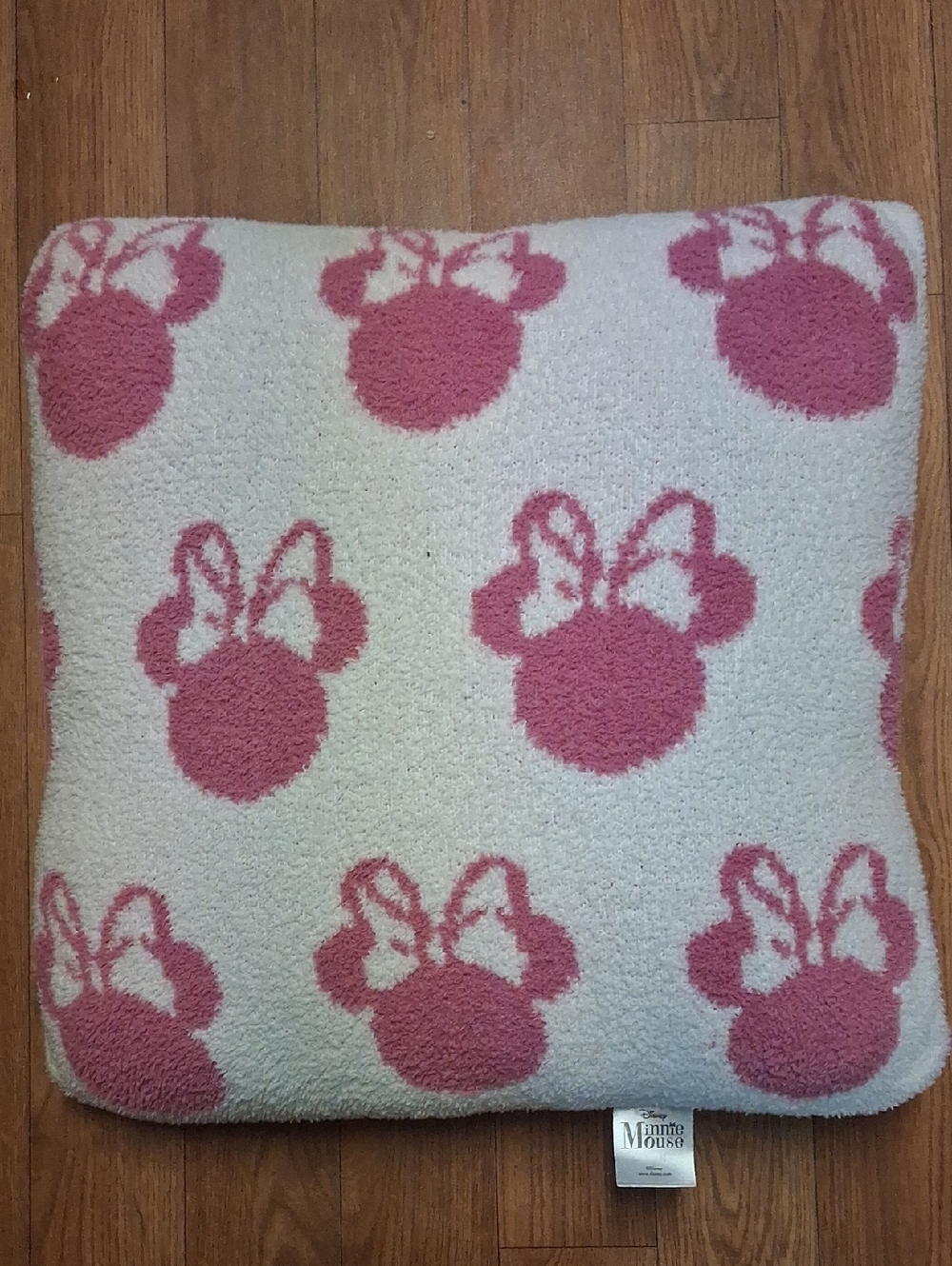 Disney Cream and Pink Minnie Pattern Plush Pillow